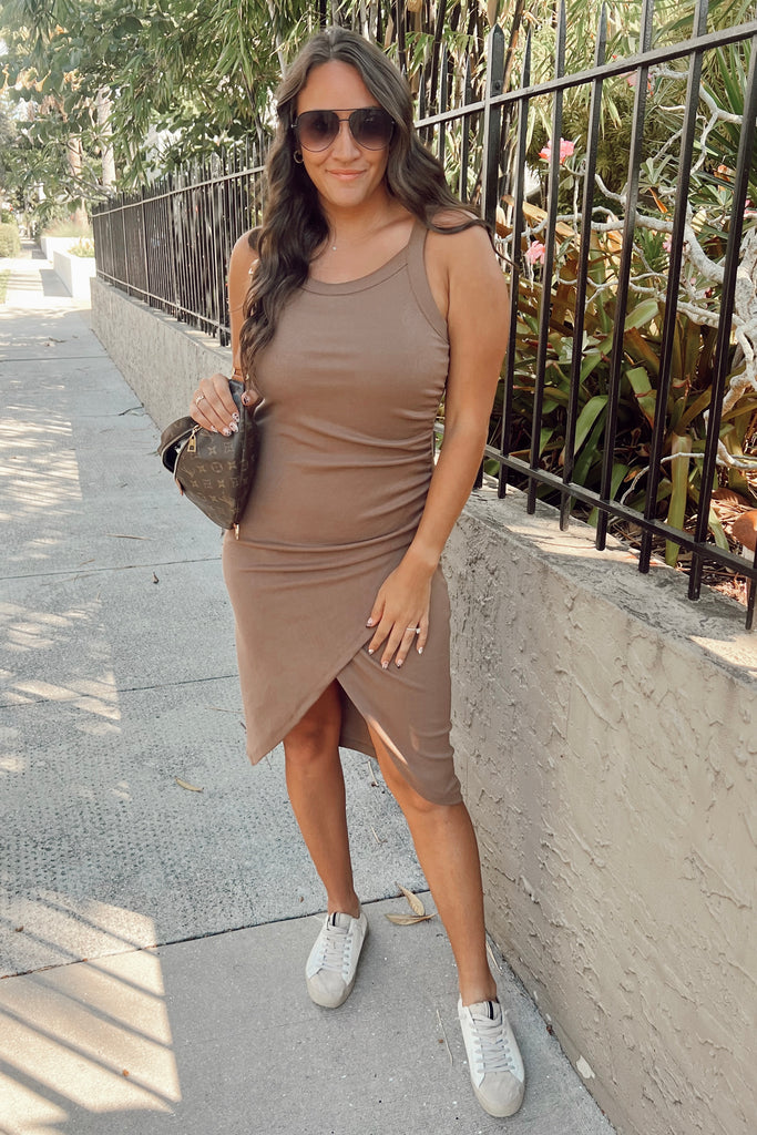 The It Girl Ruched Tank Dress- Cocoa