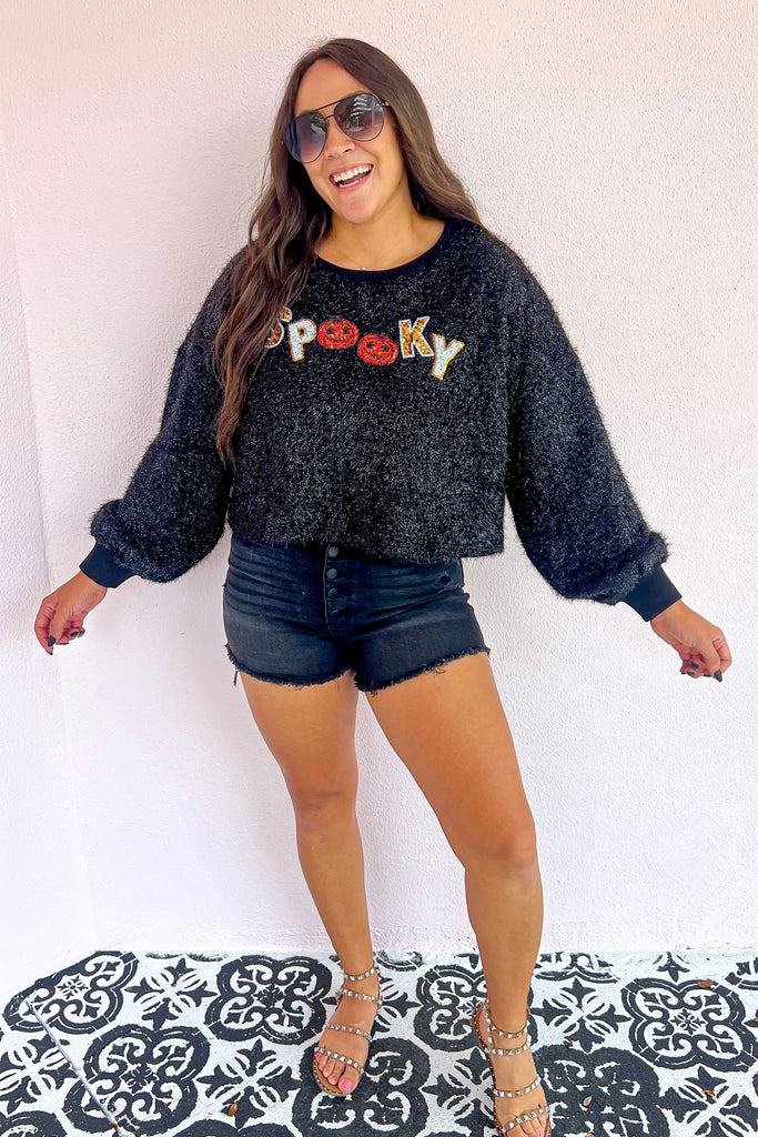 Black Spooky Sequins Pullover