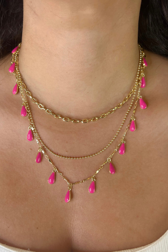 Pink Drip Gold 3 Layer Necklace