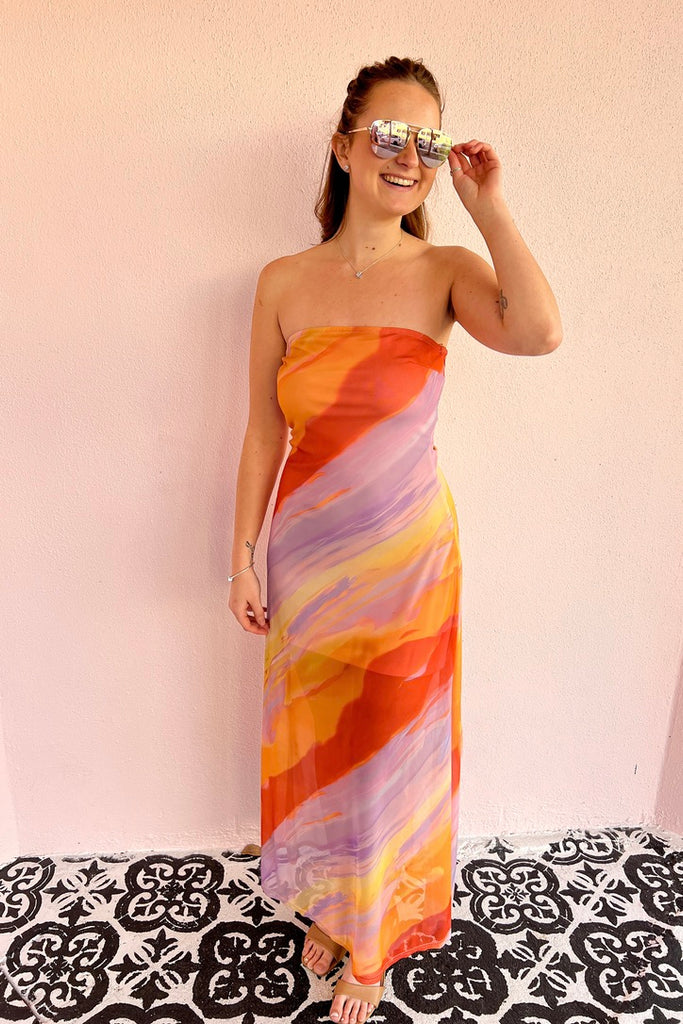 Slice Of Sunset Strapless Maxi Dress