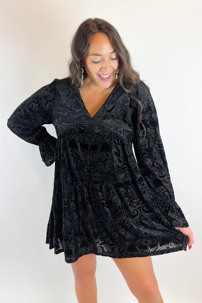 The Viv Velvet Babydoll Dress- Black