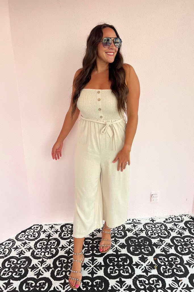 Jumpin' For You Jumpsuit- Beige