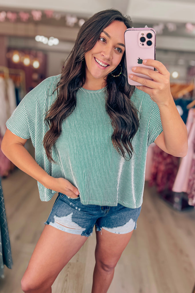 The Demi Ribbed Short Sleeve Top- Kelly Green