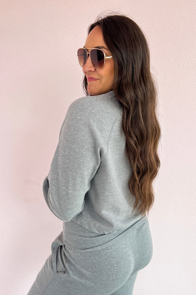 The Tessa Cropped Tie Pullover- Grey
