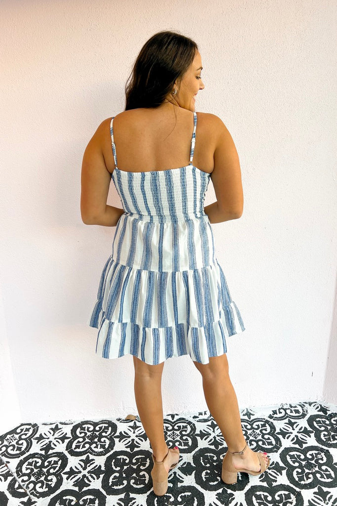 Santorini Striped Blue & White Mini Dress