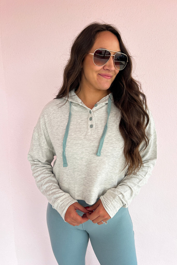 The Blair Button Up Hoodie- Light Grey