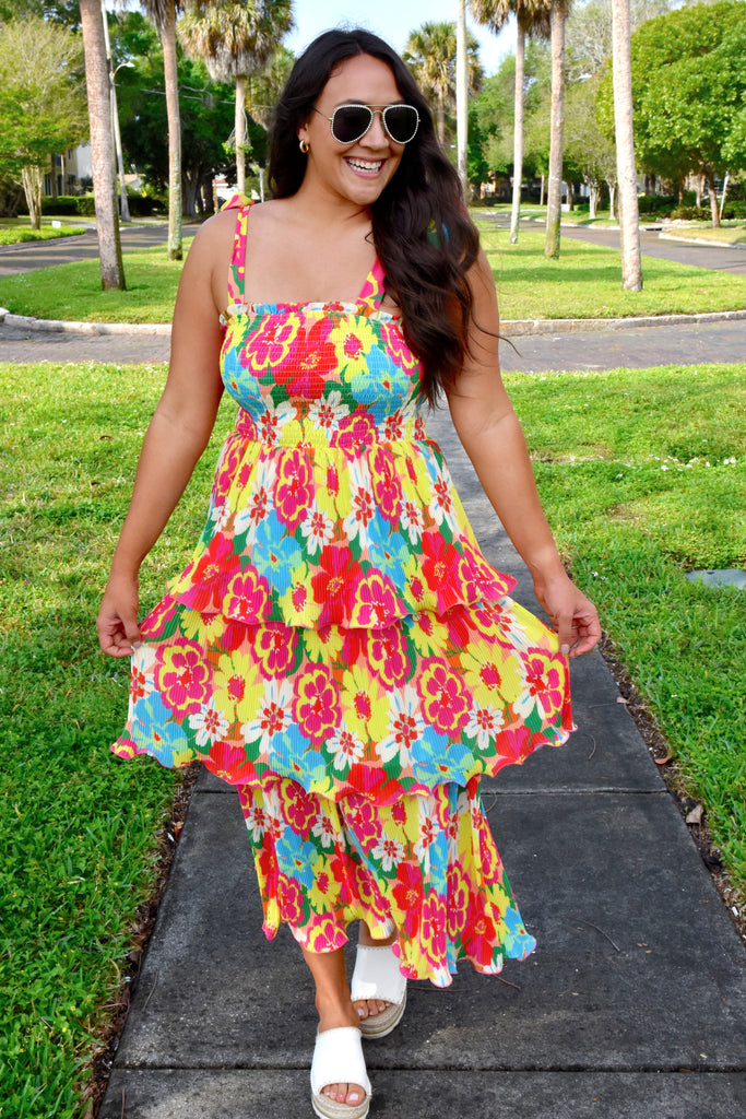 Colorful Tropics Tiered Maxi Dress