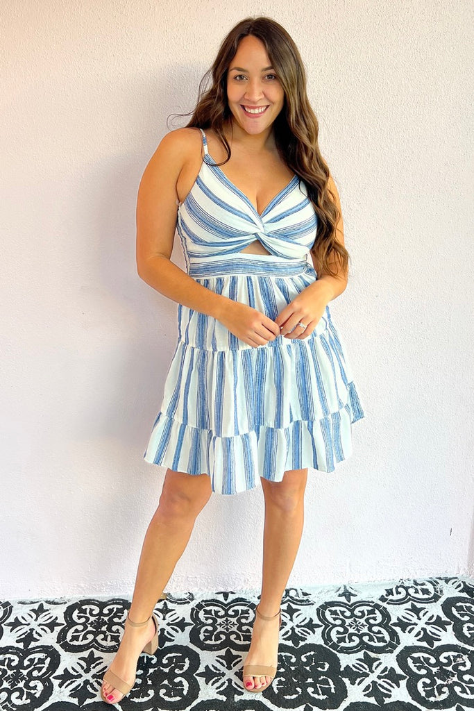 Santorini Striped Blue & White Mini Dress