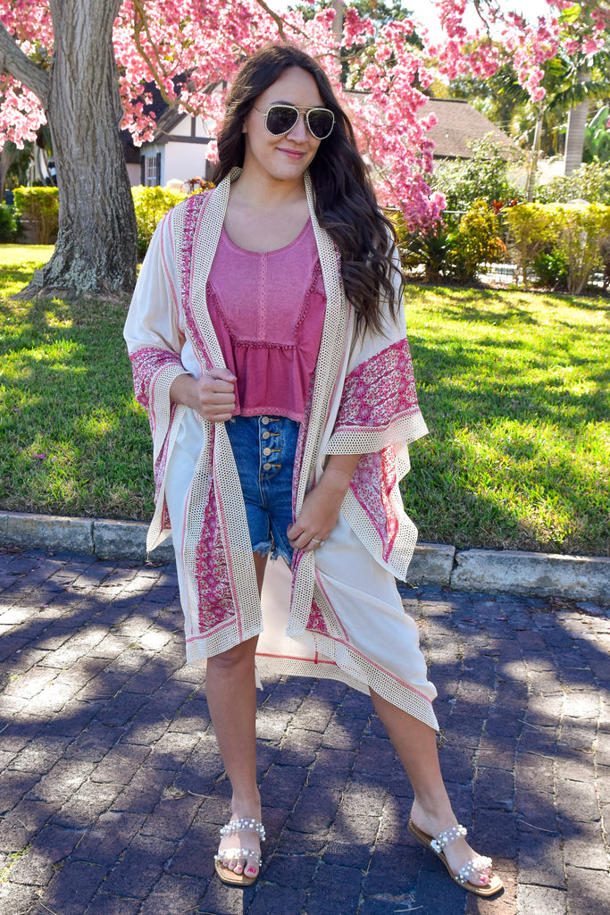 The Sally Bohemian Pink & Taupe Kimono