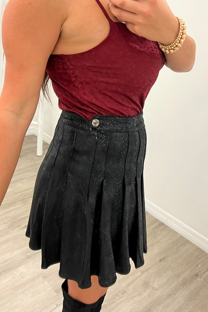 Midnight Faux Suede Pleated Skirt