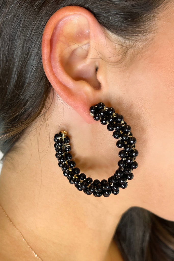 Chunky Pearl Hoop Earrings- Black