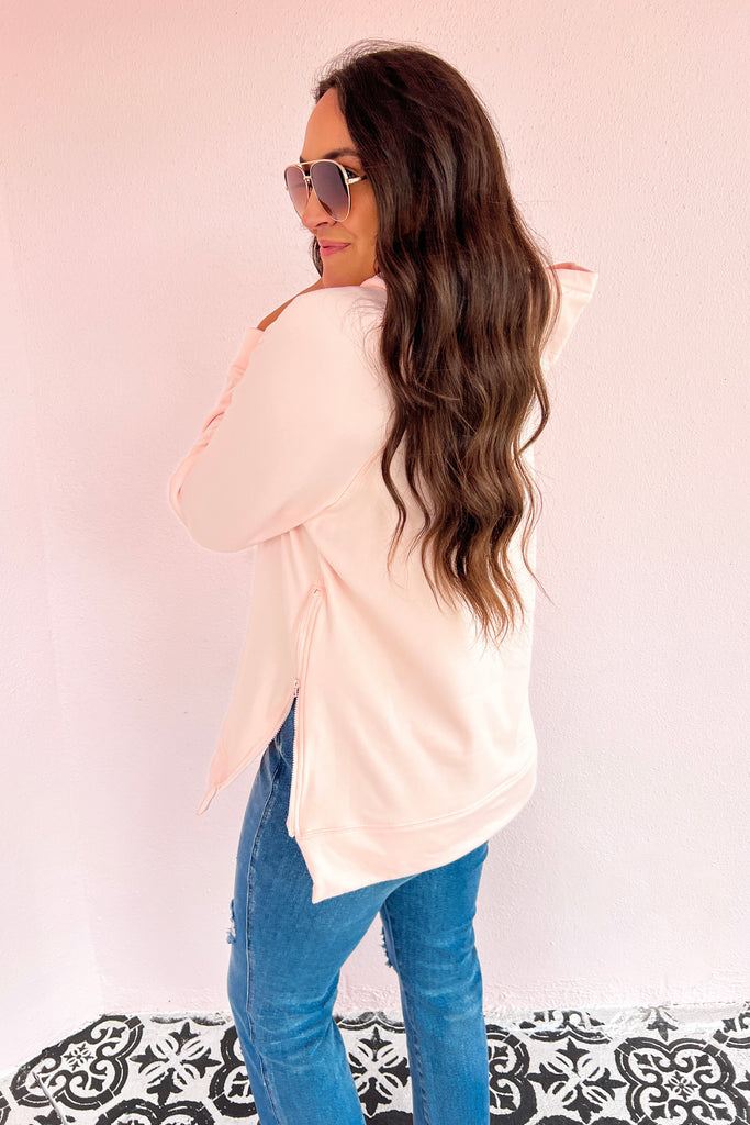 The Lounge With Me Side Zip-Up Hoodie- Blush