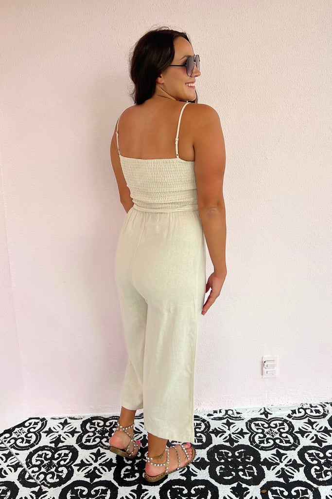 Jumpin' For You Jumpsuit- Beige