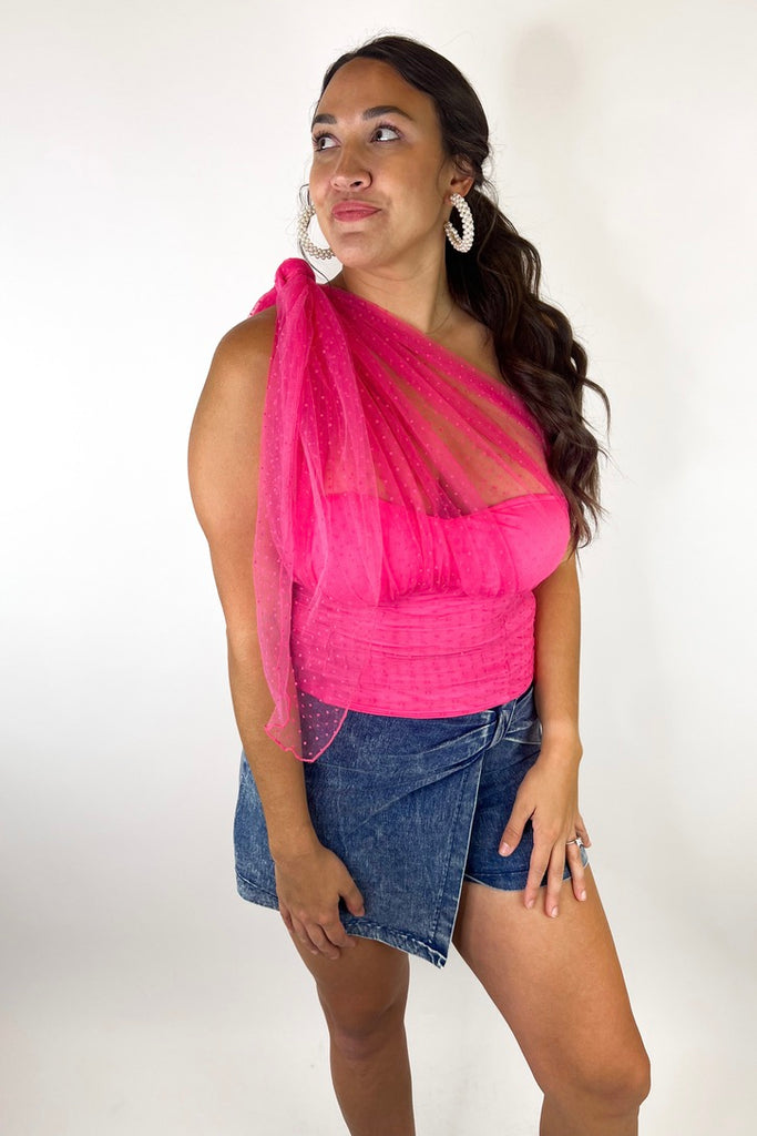 A Little Extra Tulle Top- Hot Pink