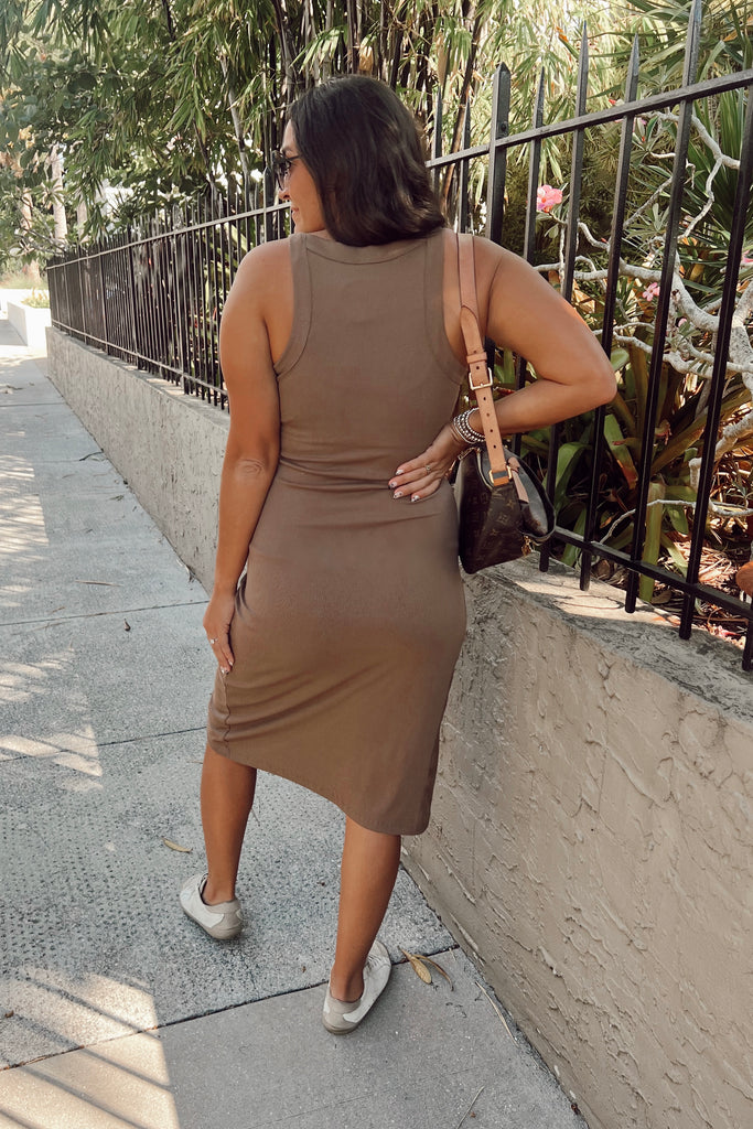 The It Girl Ruched Tank Dress- Cocoa