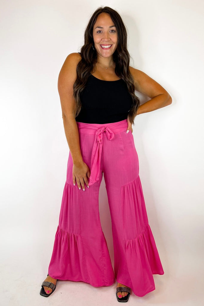 Boho Babe Tiered Flowy Pants- Pink