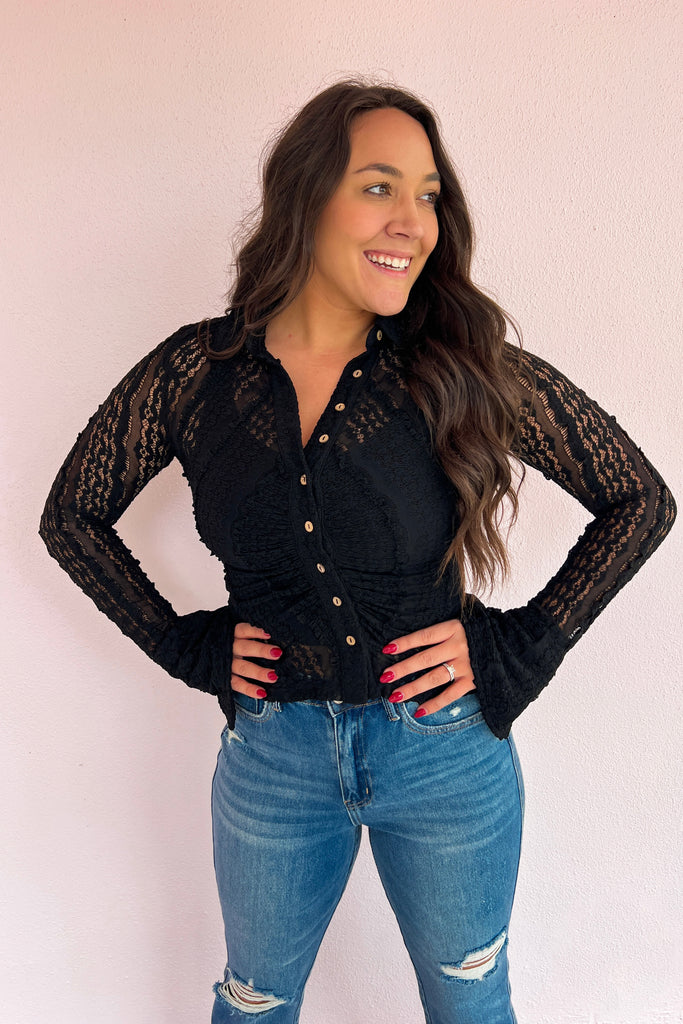 The Bella Bell Sleeve Lace Top- Black