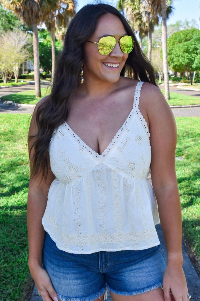 Neutral Flowers Embroidered Tank Top