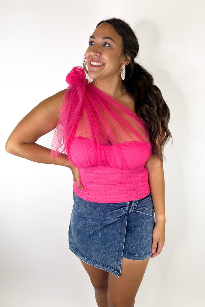 A Little Extra Tulle Top- Hot Pink