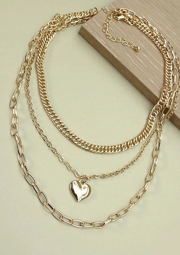 Heart Charm Three Layer Necklace