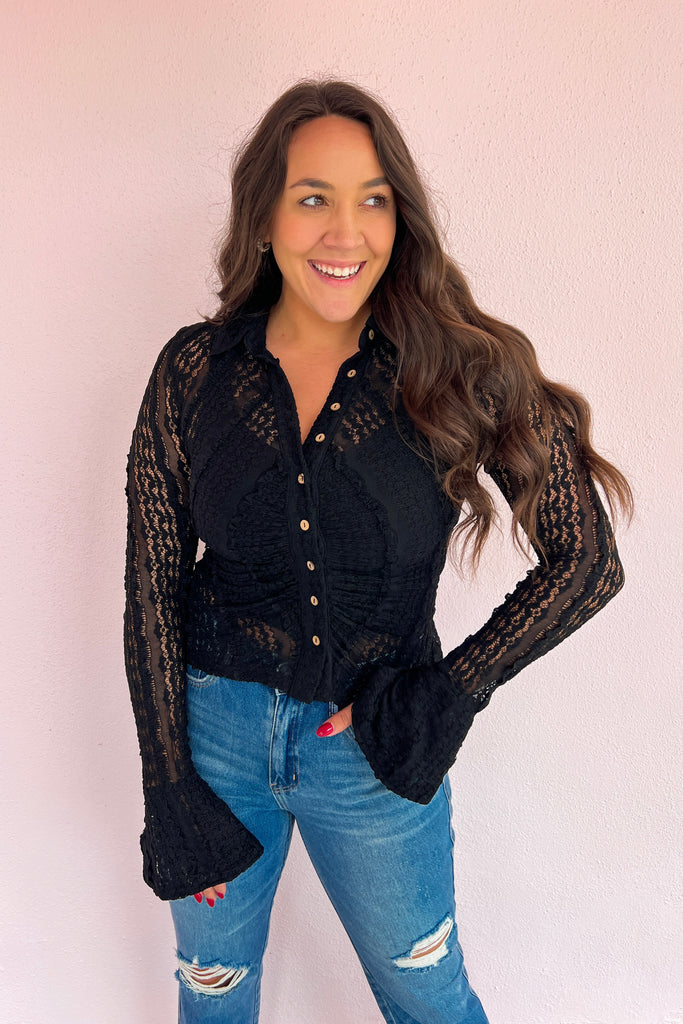 The Bella Bell Sleeve Lace Top- Black