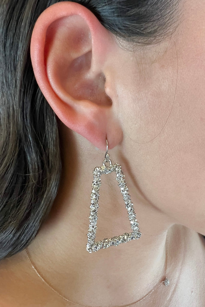 Silver Textured Geometric Earring