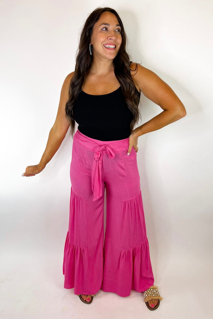 Boho Babe Tiered Flowy Pants- Pink