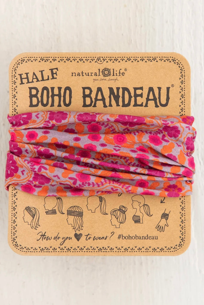 Half Boho Bandeau Headband- Fuchsia Flowers