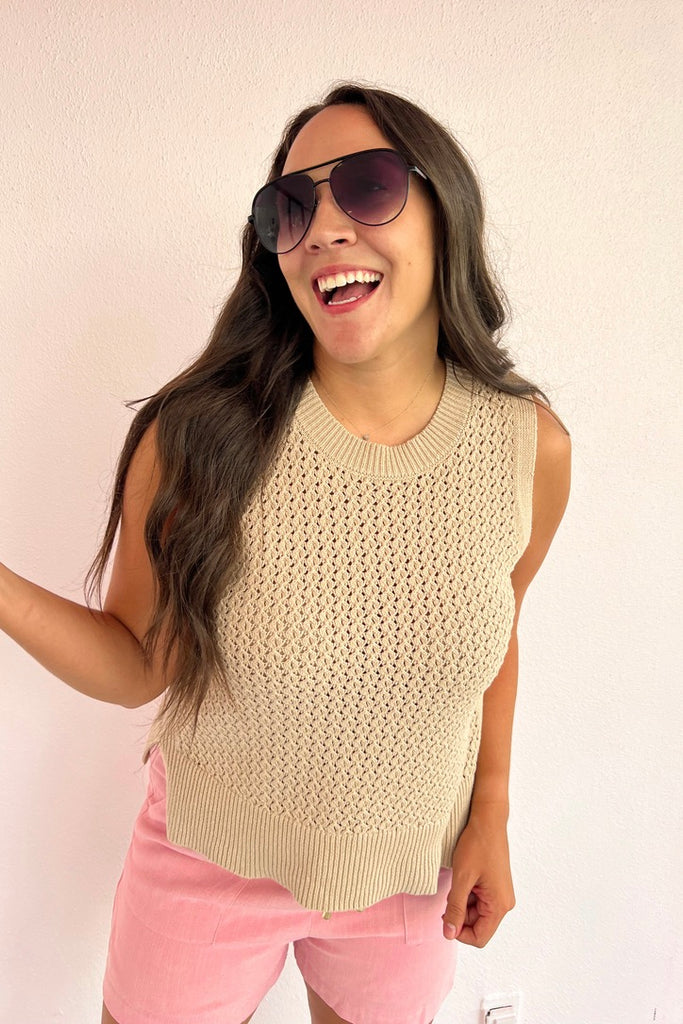 The Niki Knitted Tank Top- Beige