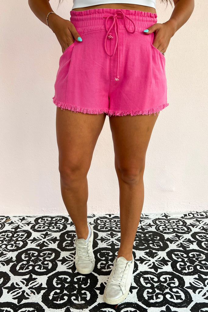 By The Bay Distressed Shorts- Pink