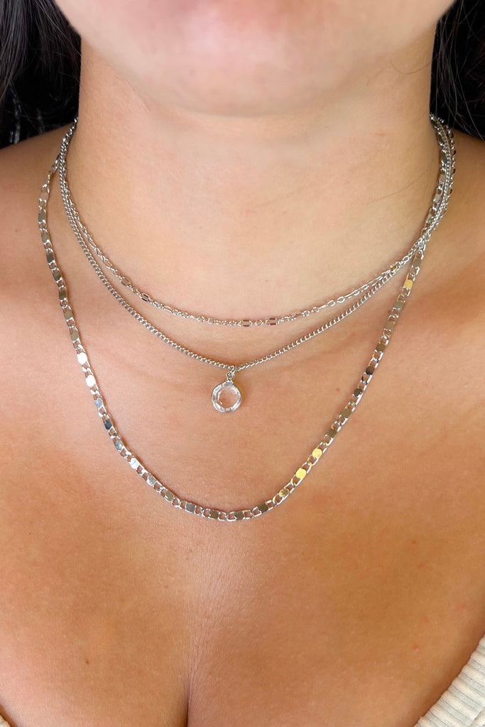 Teri Triple Layered Necklace- Silver