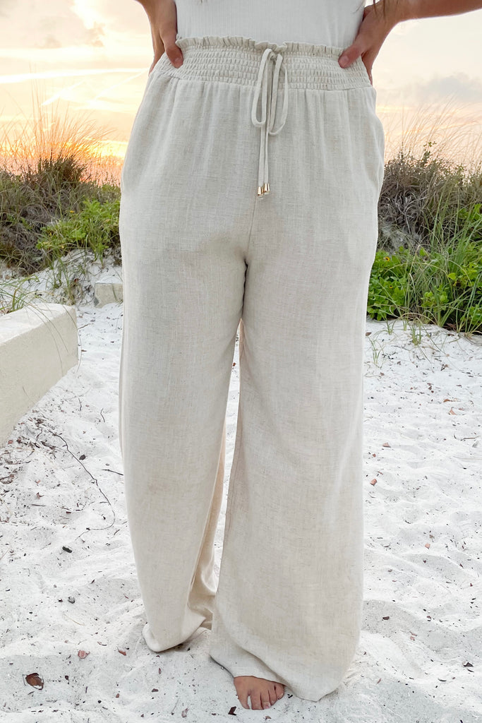 Beachside Lover Linen Pants- Natural