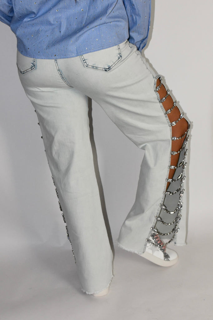 Baby Im Bejeweled Cutout Jeans