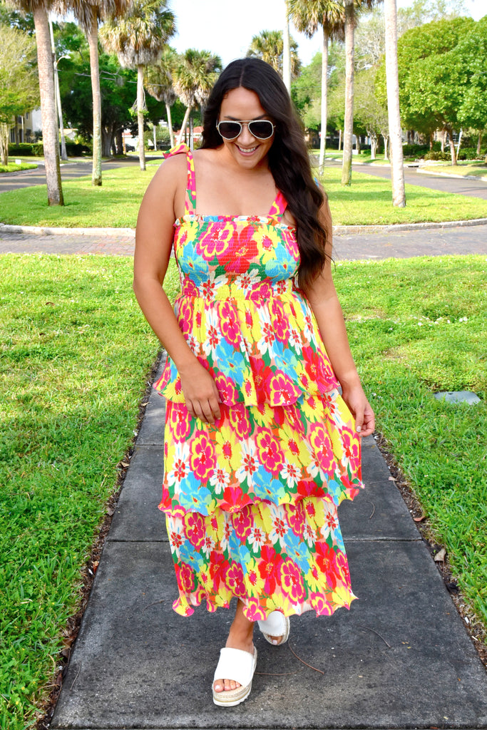 Colorful Tropics Tiered Maxi Dress