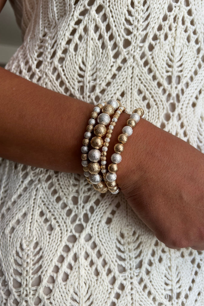 Tyra Textured Bracelet Set- Silver/Gold