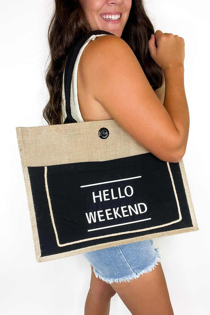 Hello Weekend Tote Bag- Black