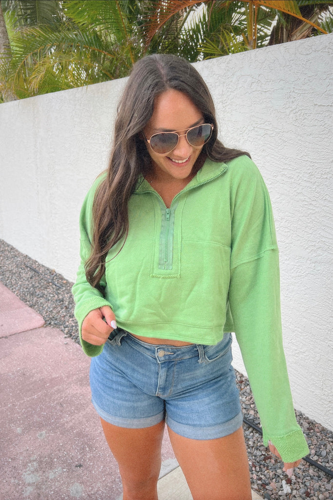 Lulu Lime Cropped Half Zip Pullover