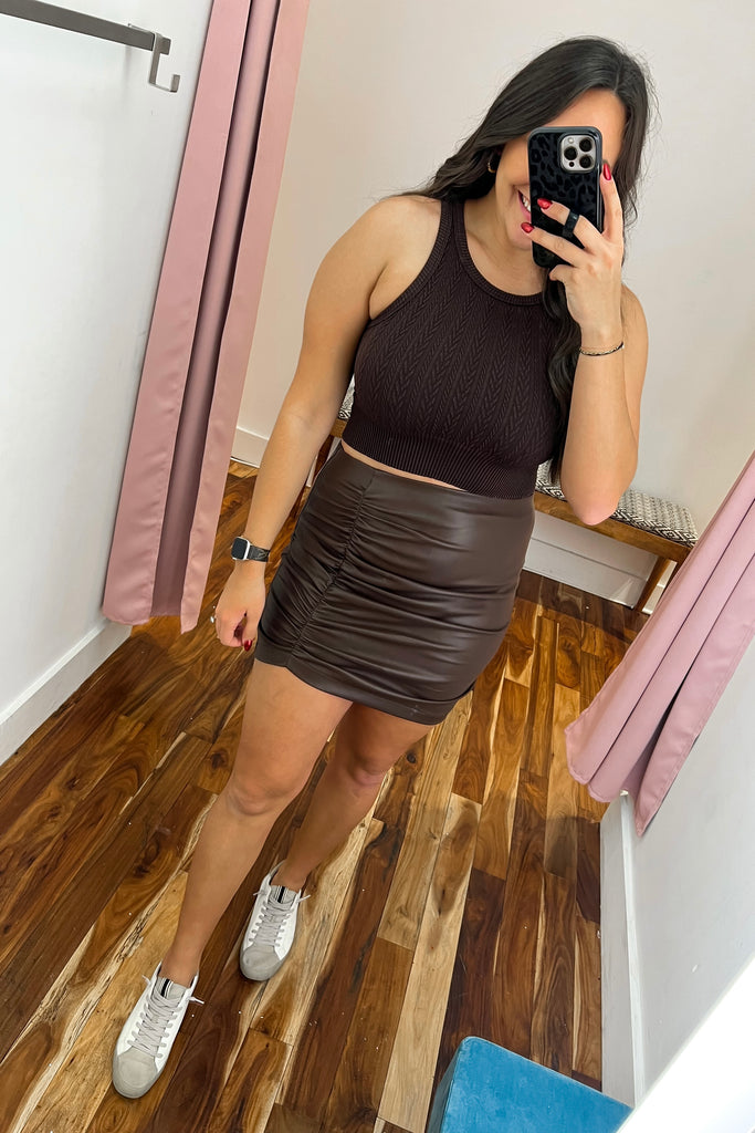 The Sasha Faux Leather Skirt- Chocolate